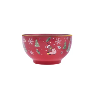 Karaca Weihnachten Porzellan Golden Linie Müsli/Suppen Schüssel, 14cm, Rot