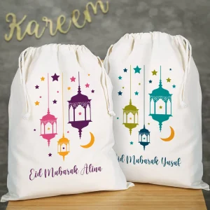 Großer Eid Geschenksack mit Laternen und Text, 2 Farben auswählbar, 40x50 cm
