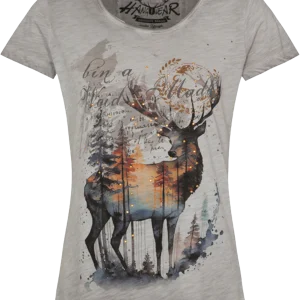 Damen T-Shirt mit Hirschdruck 'bin a Woid Madl'