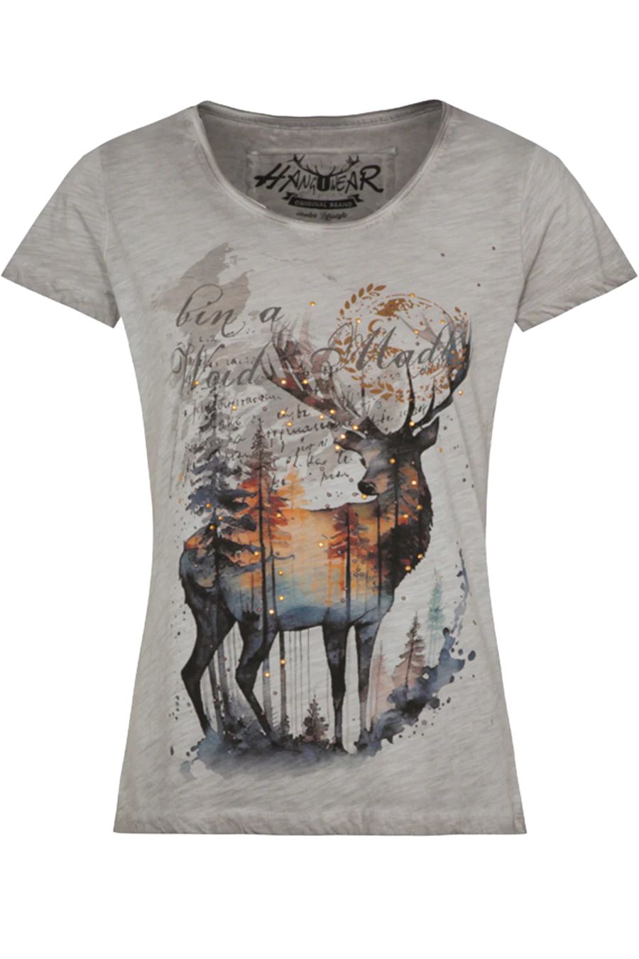 Damen T-Shirt mit Hirschdruck 'bin a Woid Madl' – Bild 2